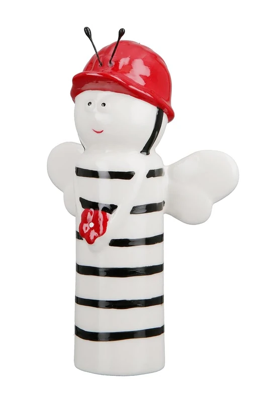 AlexandreHouse Pack of 6 Figures, Bee, Striped, Porcelain, Red, White, PU 6, L. 5 cm, W. 10 cm, H. 15 cm