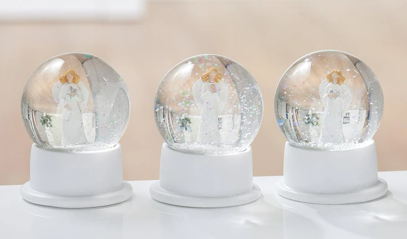 Pack of 9 Shaking Balls, Angel Pattern, Glass, White, PU 9, Assorted 3 Times, D. 7 cm