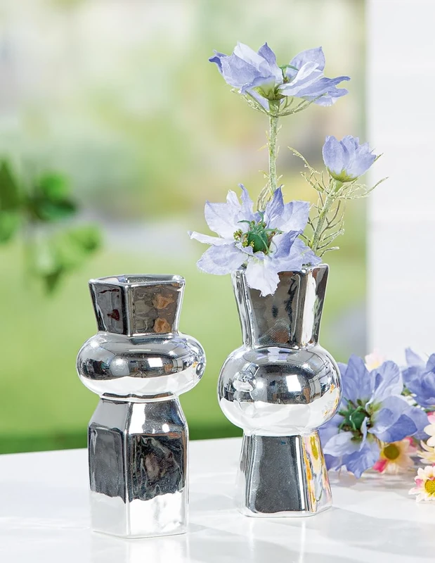 Pack of 8 Vase, Porcelain, Silver Colored, PU 8, 2 assorted, H. 13 cm, D. 7 cm
