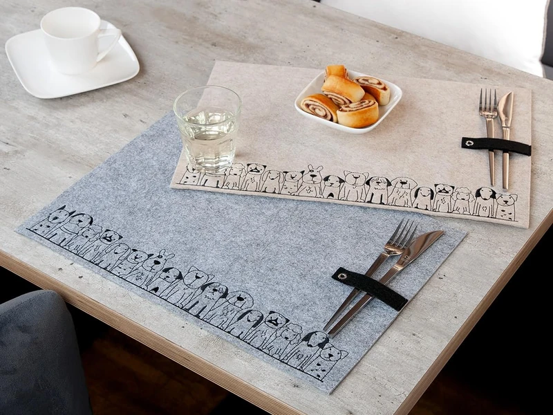 Pack of 16 Placemat, Dog Pattern, Felt, Beige, Light Gray, PU 16, 2 Assorted, L. 30 cm, W. 45 cm