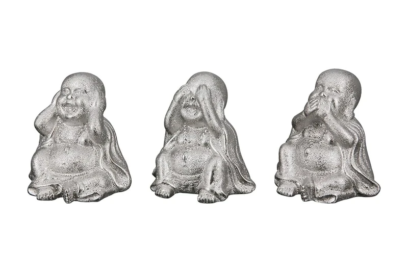 AlexandreHouse Pack of 9 Figures, Buddha, Porcelain, Silver Colored, PU 9, Assorted 3 times, L. 7 cm, W. 8 cm, H. 8 cm