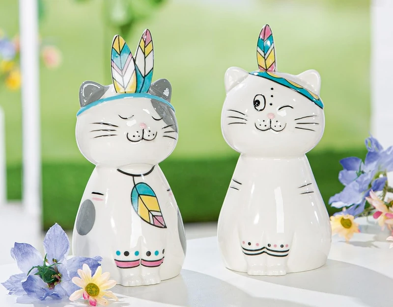 AlexandreHouse Pack of 4 Figures, Cat, Porcelain, White, PU 4, 2 assorted, L. 8 cm, W. 8 cm, H. 17 cm