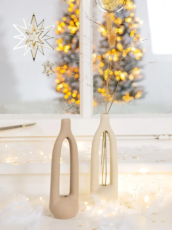 Pack of 4 Vase, Porcelain, Beige, White, PU 4, 2 assorted, H. 26 cm, D. 8 cm