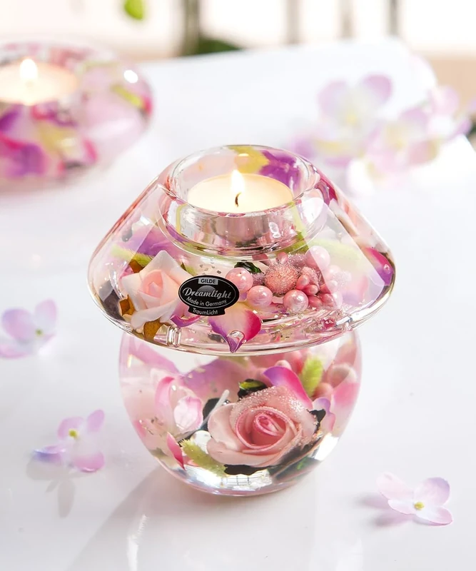 Pack of 4 Dreamlight, Tealight Candle Holder, Noblesse Smart, Glass, Pink, PU 4, Height: 11 cm, Diameter: 11 cm