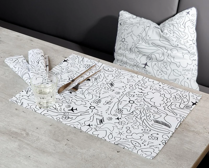 Pack of 8 Placemat, Rectangular, Single-Line Design, Cotton, White, PU 8, L. 50cm, W. 35cm - Image 1