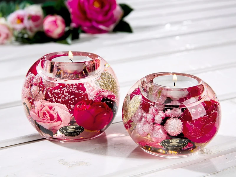 Pack of 6 Dreamlight, Tealight Candle Holder, Mercur Smart, Floral Design, Glass, Pink, PU 6, Height: 6 cm, Diameter: 8 cm