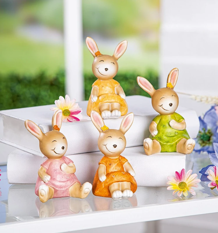AlexandreHouse Pack of 12 Figures, Bunny, Poly, Brown, Green, Orange, Pink, PU 12, Assorted 4 times, L. 8 cm, W. 5 cm, H. 9 cm