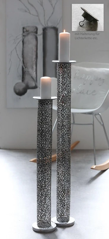 Candlestick, Metal, Silver Colored, PU 1, H. 100 cm, D. 15 cm