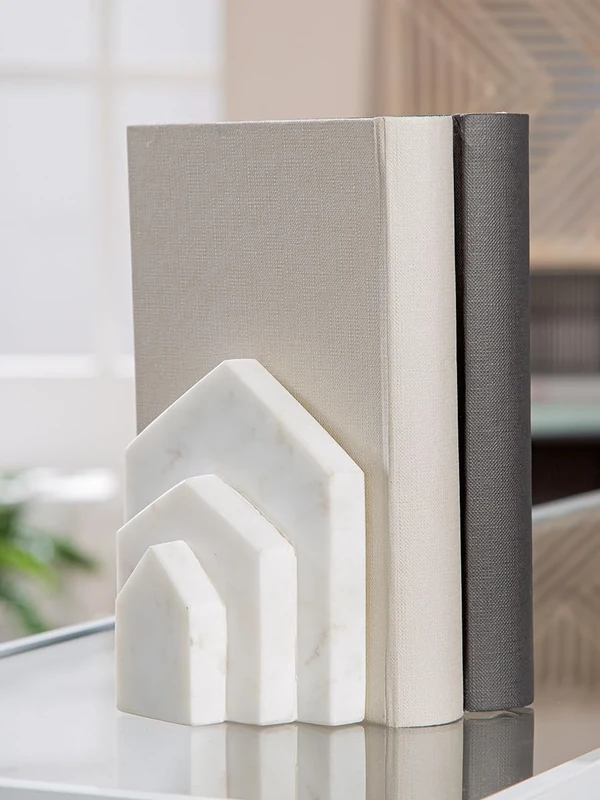 Pack of 4 Bookends, House, Marble, Cream, White, PU 4, L. 5 cm, W. 11 cm, H. 12 cm