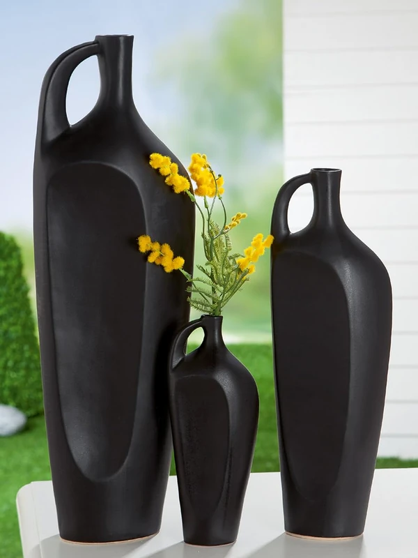 Pack of 4 Bottle Vase, Ceramics, Black, PU 4, L. 6 cm, W. 11 cm, H. 25 cm