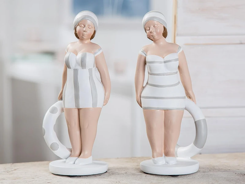 AlexandreHouse Pack of 4 Figures, Mermaid, Synthetic Resin, Gray, White, PU 4, 2 assorted, L. 9 cm, W. 8 cm, H. 21 cm