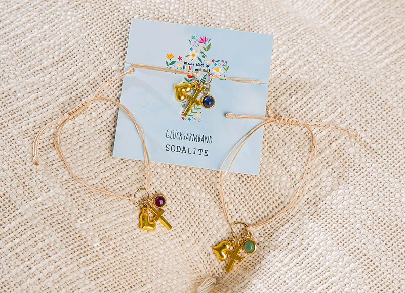 AlexandreHouse Pack of 24 Bracelet, Cross motif, Semi-precious stone, gold-colored, PU 24, 6 assorted, D. 7 cm