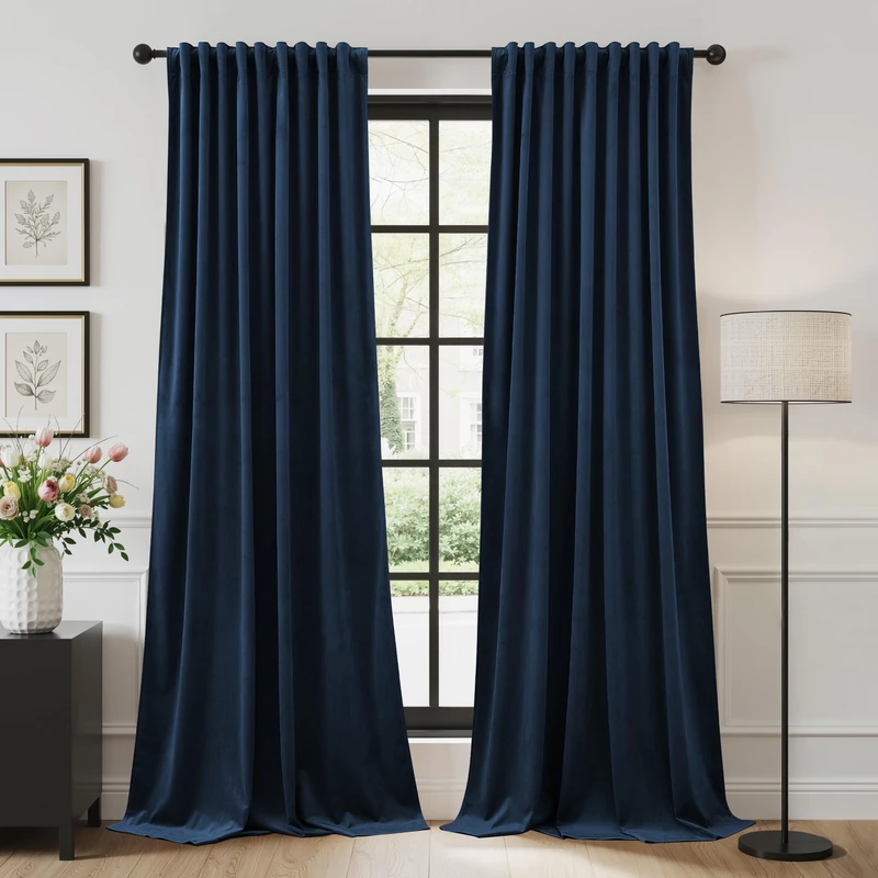 StangH Blue Velvet Curtains 96 inches Long Navy Blackout Thermal Insulated Window Drapes Luxury Back Tab Privacy Sliding Door Panels for Living Room, W52 x L96, 2 Panels