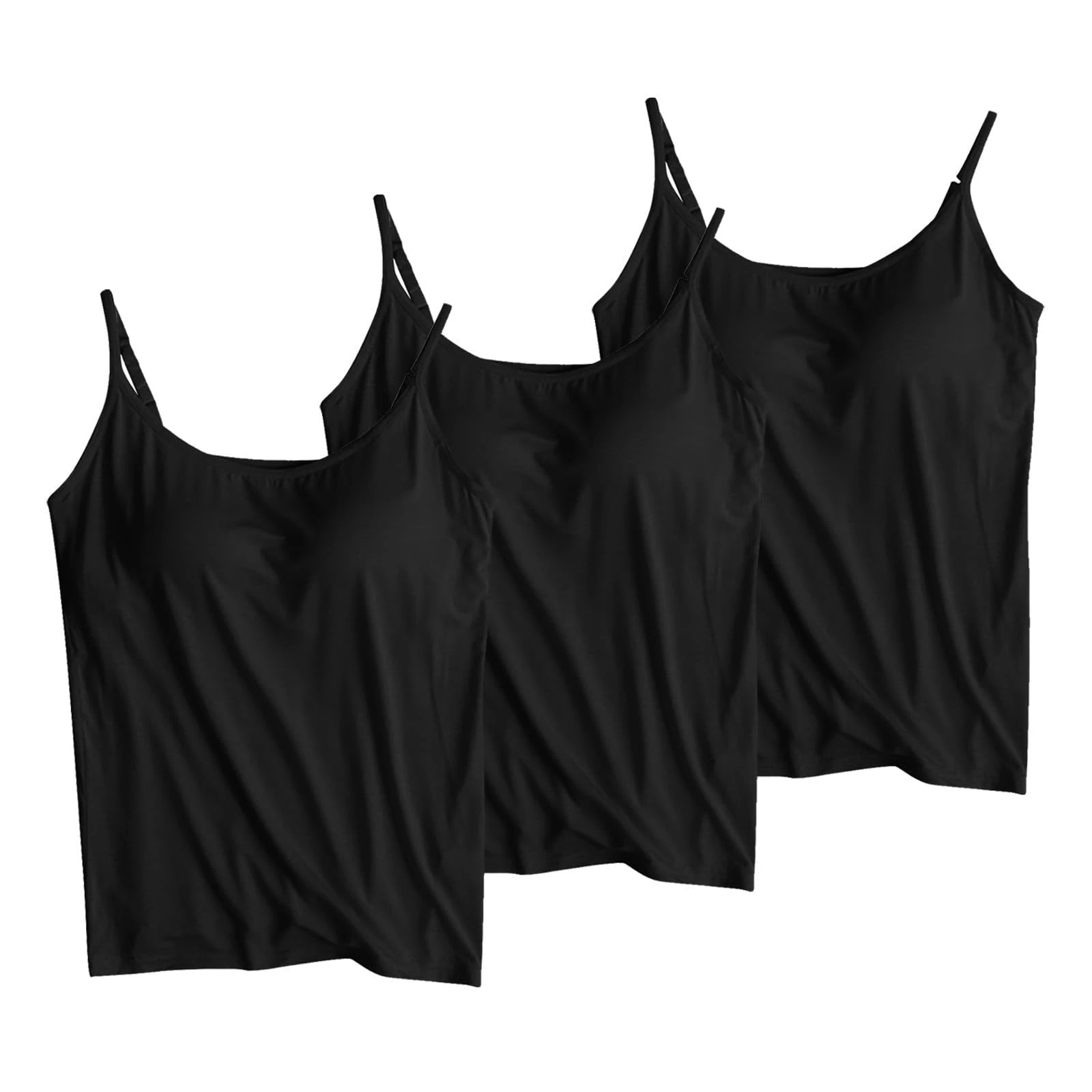 White Shapewear Multipack Camisole Vest Top Built in Bra 2 in 1 Padded Tees Yoga Sports Sleeveless Ladies Cami Shirts Gym Running Strappy Comfort Vests Sleeping Loungewear