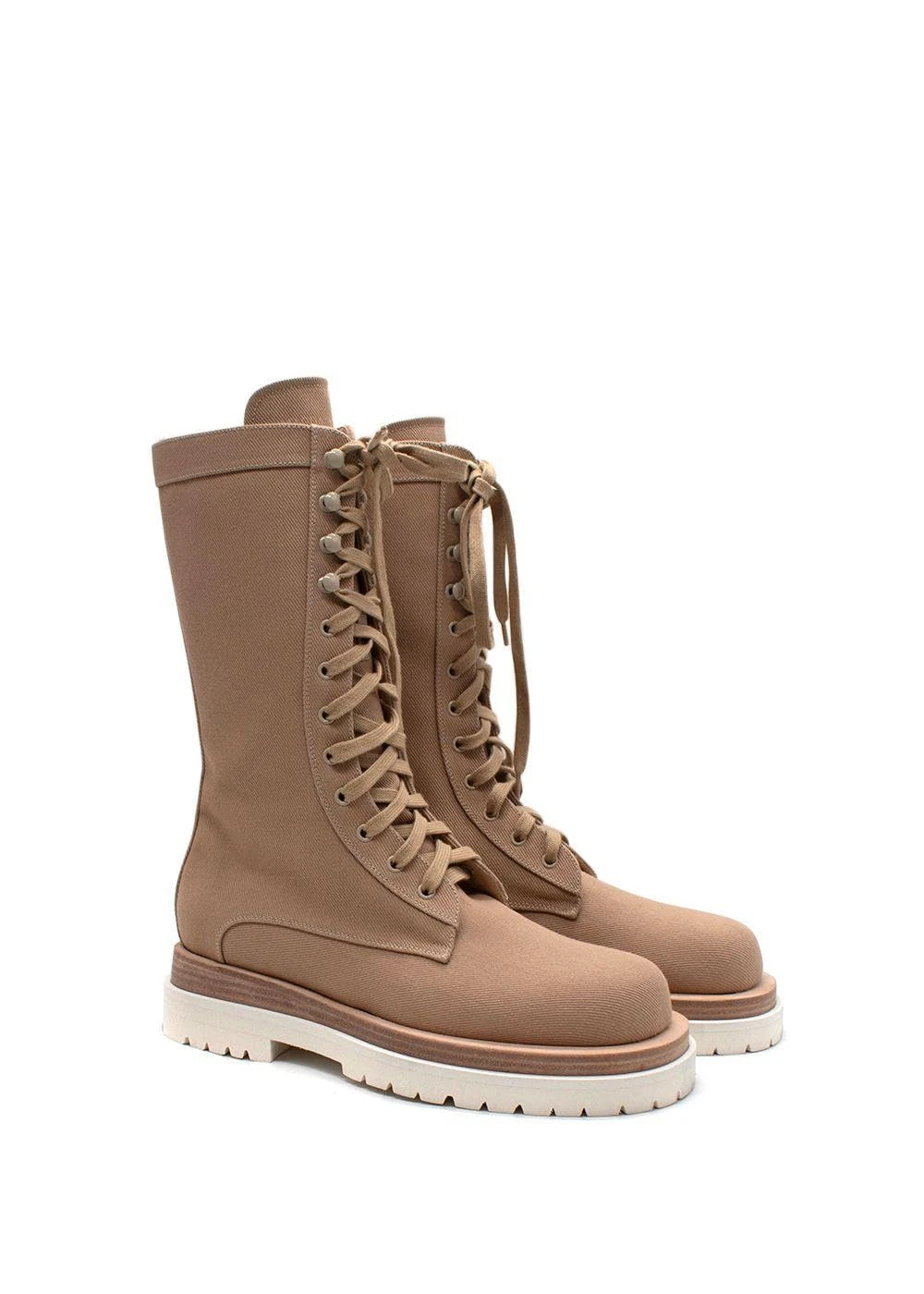 Magda Butrym Pre-Loved Soft Denim Tan Combat Boots