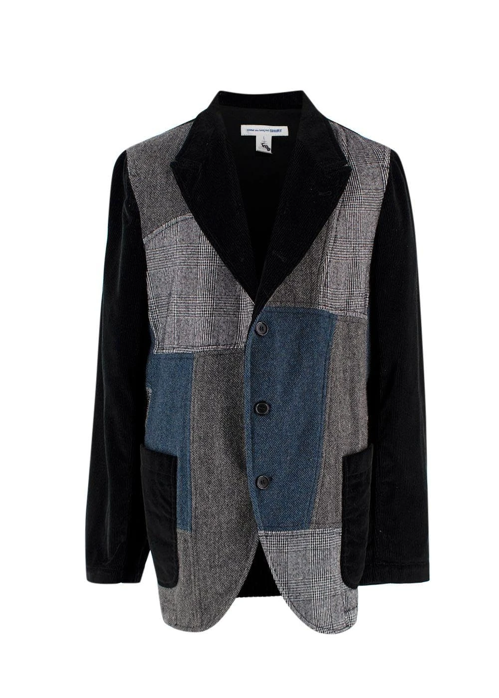 Comme des Garcons Pre-Loved Men's Patchwork Blazer Black, Grey