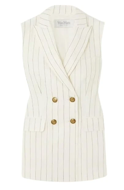 MaxMara Pre-loved Cream Quebec Stripe Double Breasted Sleeveless Blazer