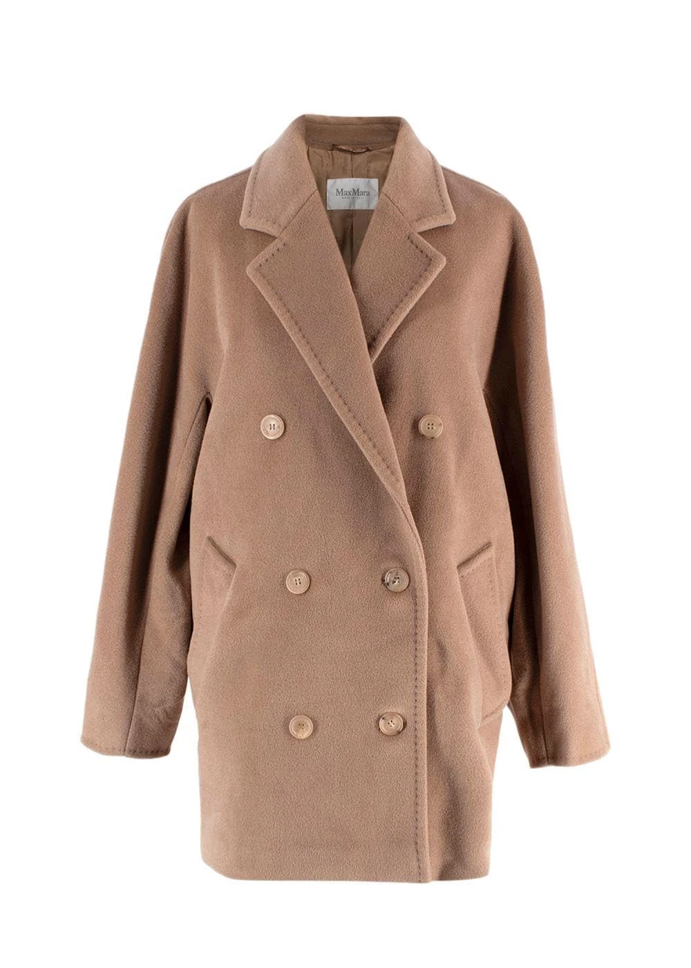 MaxMara Pre-loved Camel Short Double Breasted Wool Blend Coat