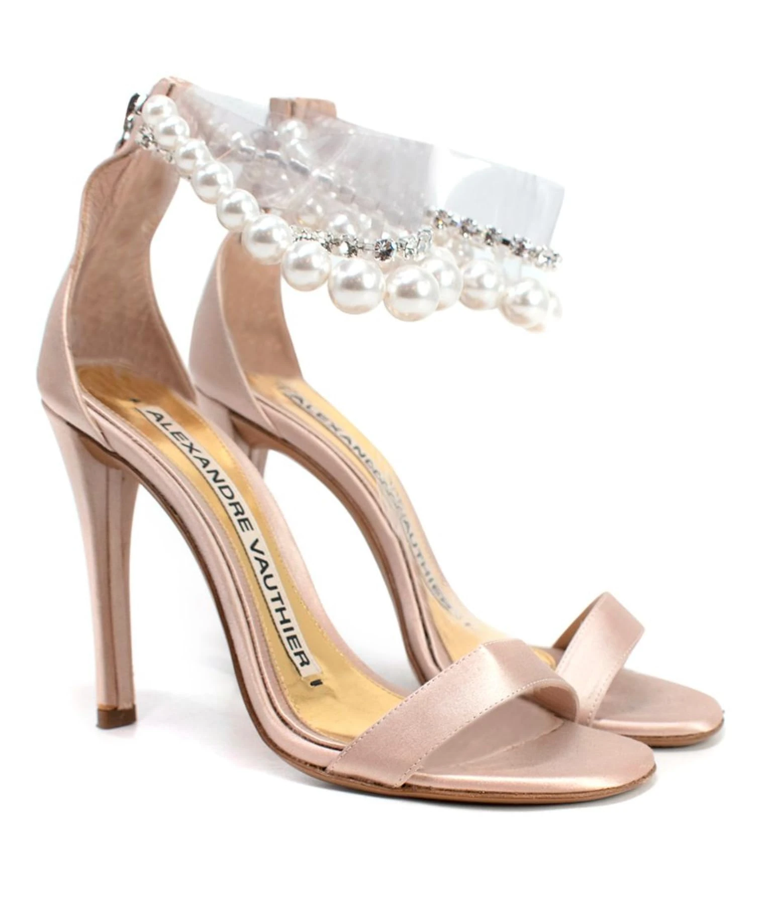 Alexandre Vauthier Pre-Loved Coco Faux Pearl and Crystal-Embellished PVC and Suede Sandals Pink