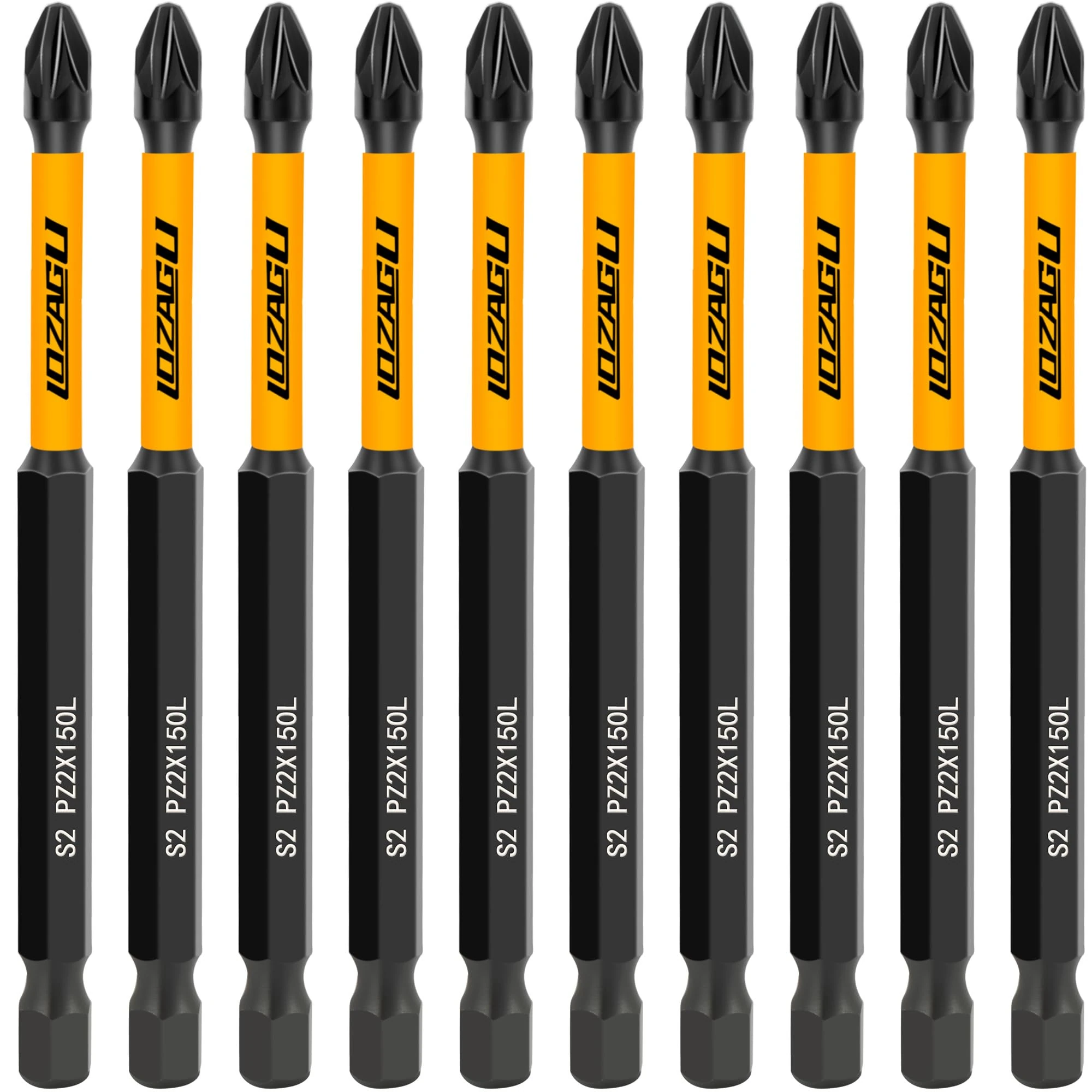 10-Piece PZ2 100mm Bits, PZ2 Magnetic Screwdriver Impact Bits Set, Pozi Pozidriv Bits with Storage Box
