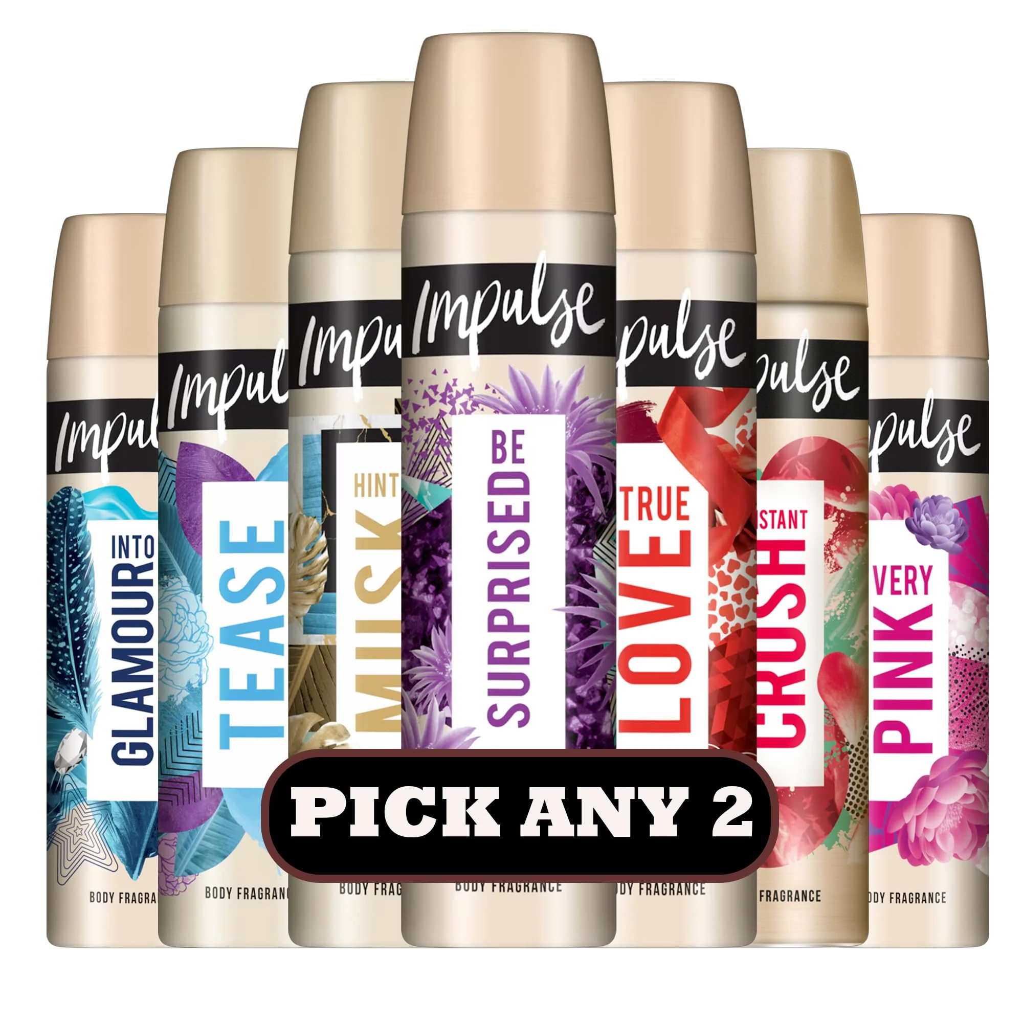 Impulse Fine Fragrance Body Spray 75ml | Pick Any 2 Scents | Choose from Be Surprised, Into Glamour, Instant Crush, Musk, Tease, True Love & More | 2 x 75ml | Female Body Spray