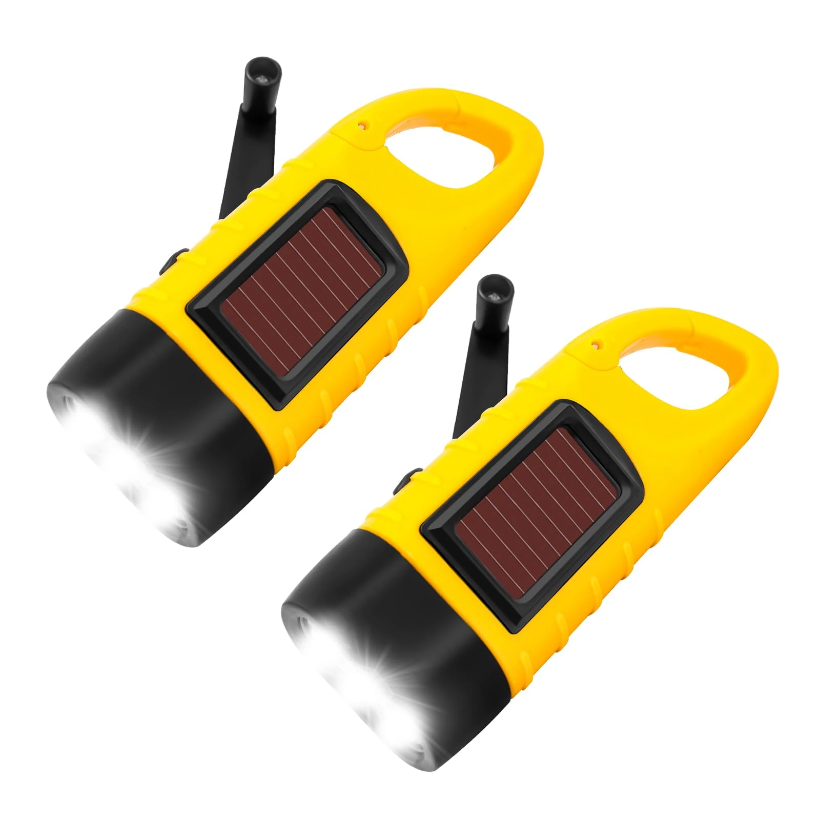 BINGKELE 2 Pack Wind Up Torch, LED Torch, Hand Crank Torc h, Solar Powered Torc h, Super Bright Emergency Tor-ch with Carabiner Hook, Portable Camping to RCH for Hiking, Outdoor, Survival Gear