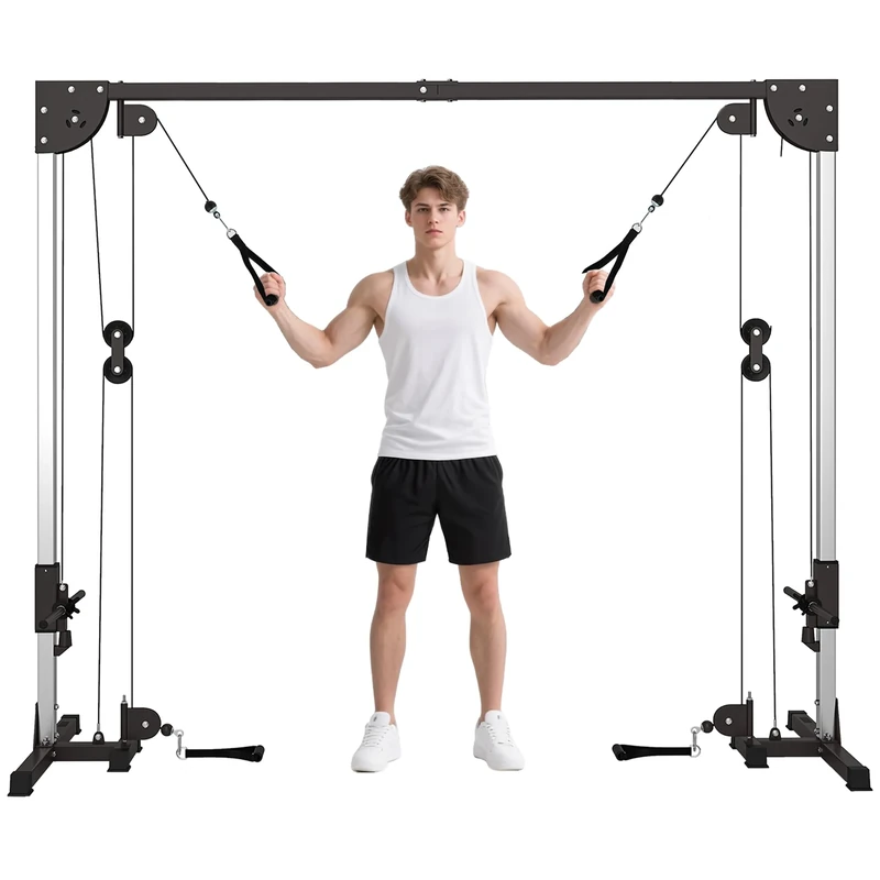 SPORTNOW Multi Home Gyms with Cable Pulley System, Cable Crossover Machine with 4 Handles for Full Body Strength Training, Power Rack for Home Workout, Black