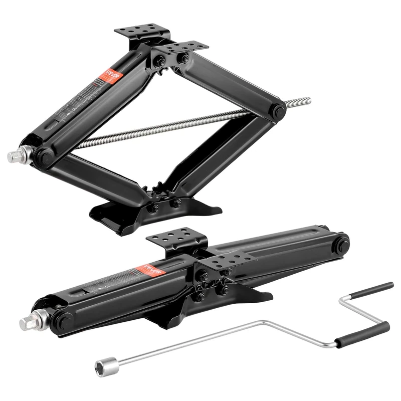VEVOR 6500 lbs RV Scissor Jacks, 4-23.4 in RV Stabilizer Leveling Scissor Jacks, Set of 2, Heavy Duty Stabilizer Jack with Crank Handle, Socket and Bubble Levels, Not Easily Bent or Deformed