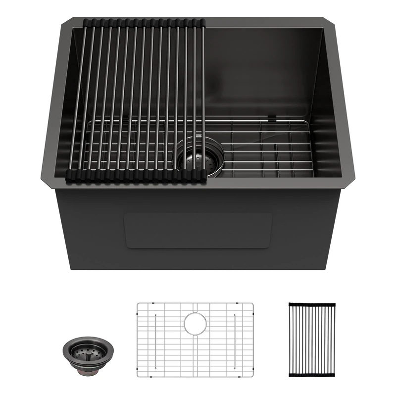 Lordear 23 Black Laundry Sink Stainless Steel - 23" x 18" x 13" Undermount Sink Single Bowl 16 Gauge Stainless Steel Deep Laundry Room Utility Sinks Handmade Under Counter Kitchen Basin,Gunmetal Black