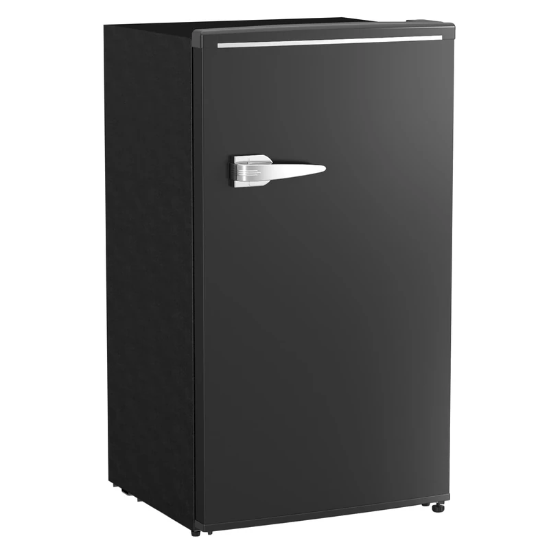 HOMCOM Under Counter Fridge, 85L Retro Freestanding Refrigerator with Chiller Box, Adjustable Thermostat, 2 Removable Glass Shelves, Interior Light, E Rated, 40dB Low Noise, Black