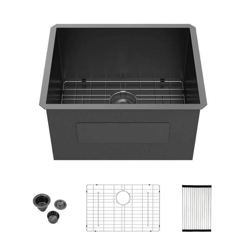 Kichae 24 Laundry Sink Undermount - 24”x19 Black Undermount Utility Sink 13" Deep Stainless Steel 16 Gauge Single Bowl Under Counter Handmade Laundry Utility Room Basin