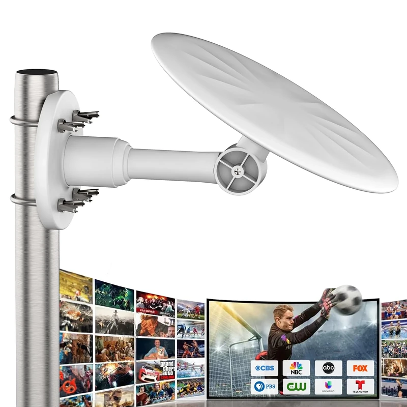 Outdoor TV Aerial – Long Range Digital Freeview Aerial for Smart TVs, 4K 1080p HD VHF/UHF Signal Reception, Weatherproof, 10m Coax Cable, Ideal for Loft or Roof Mounting (White)