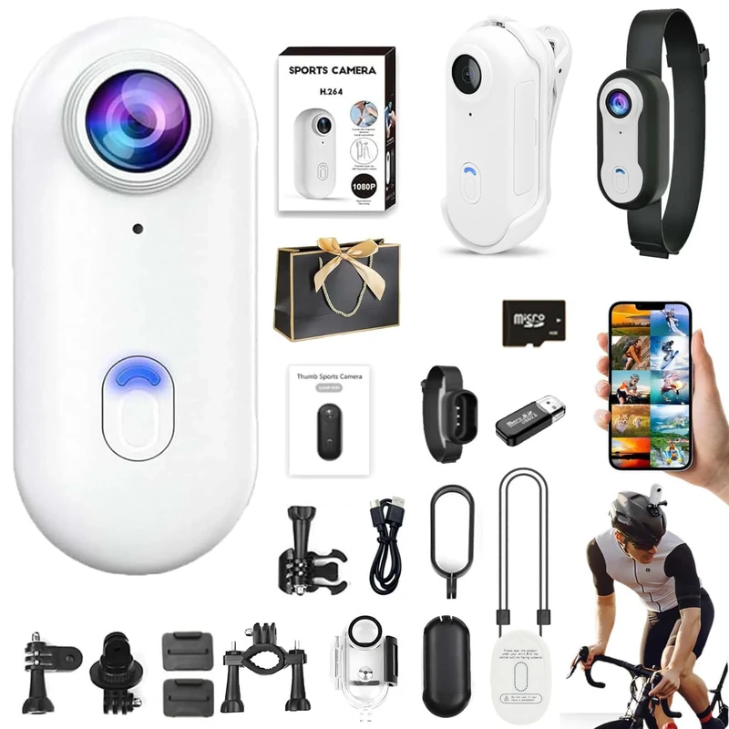 Mini Action Cam 4K, Portable Camera with 360° Rotating Clip and Magnetic Clip, Waterproof 4K Body Camera, Motorcycle Camera, Immersive Shots for Cycling, Walking with Animals (B-White)