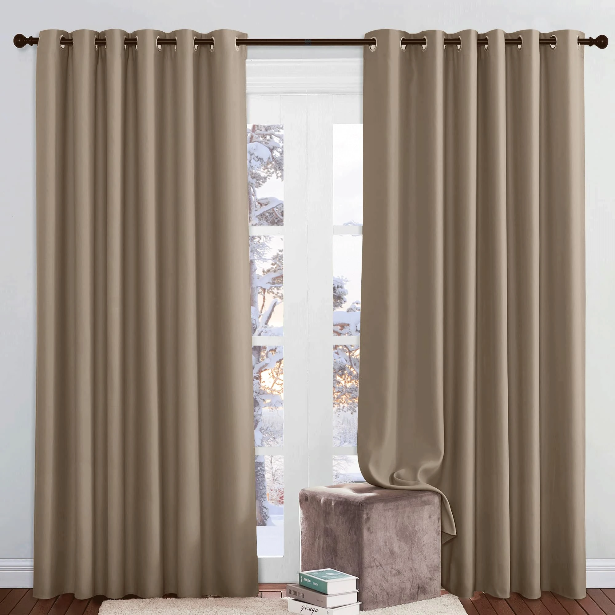PONY DANCE Blackout Curtains Eyelet Thermal Insulated Curtain for Living Room, Hotel, Bedroom Privacy Protection Lighting Block Drapes for Kids Room, Mocha, 80 x 108 Inch, 2 Panels