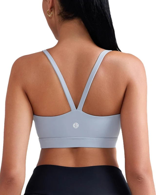 RUNNING GIRL Sports Bras for Women,Light Impact Spaghetti Thin Strap Molded Cup Sports Bra Yoga Bra with Sewn in Pads, Grey, S