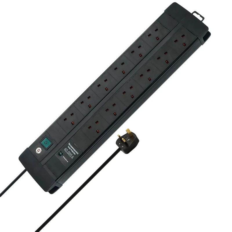 Brennenstuhl Premium-Line Duo, 12-way Power Strip with surge protection 60.000A (Wall-mounted Extension Lead with 3m cable and switch, Made in Germany) black