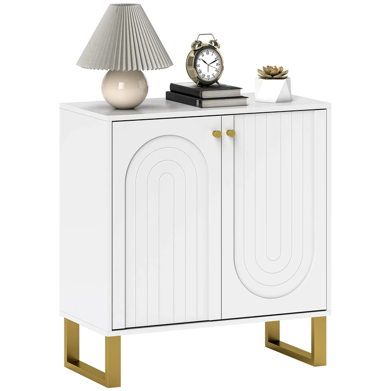 HOMCOM Sideboard with 2 Doors, Modern Storage Cabinet with Adjustable Shelves for Living Room, Dining Room, Kitchen, White