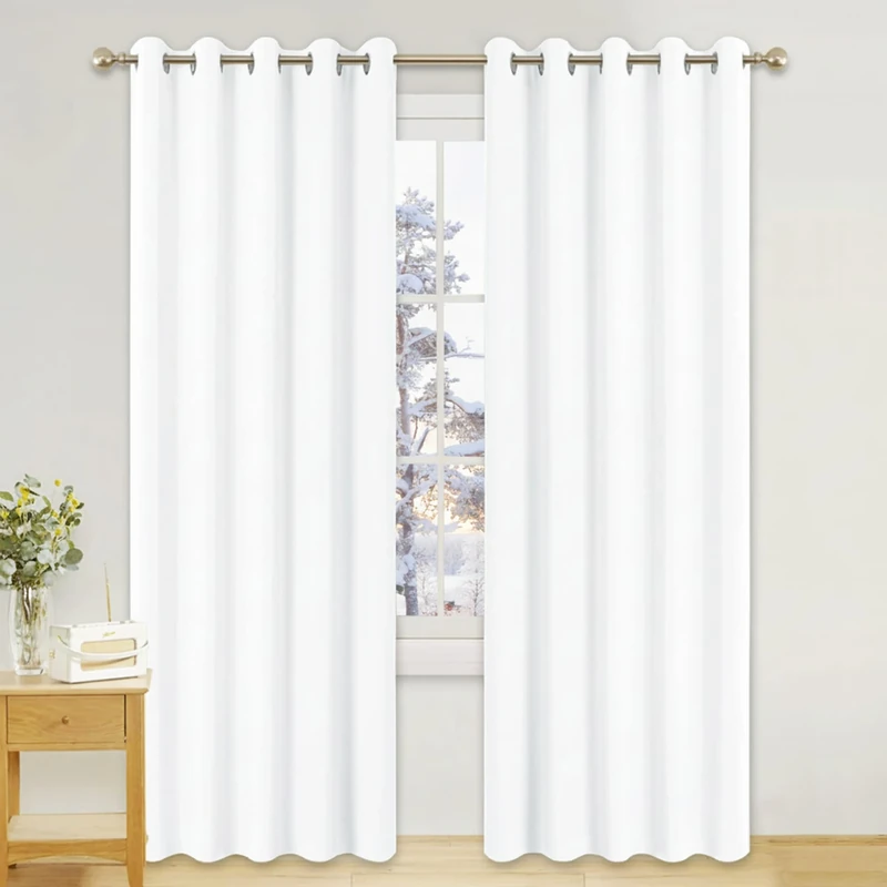 PONY DANCE White Thermal Insulated Curtains - Extra Wide Eyelet Energy Saving Curtains for Bedroom Living Room Soft Luxury Privacy Protection Drapes, 66 x 84 Inch, 2 Panels, Pure White