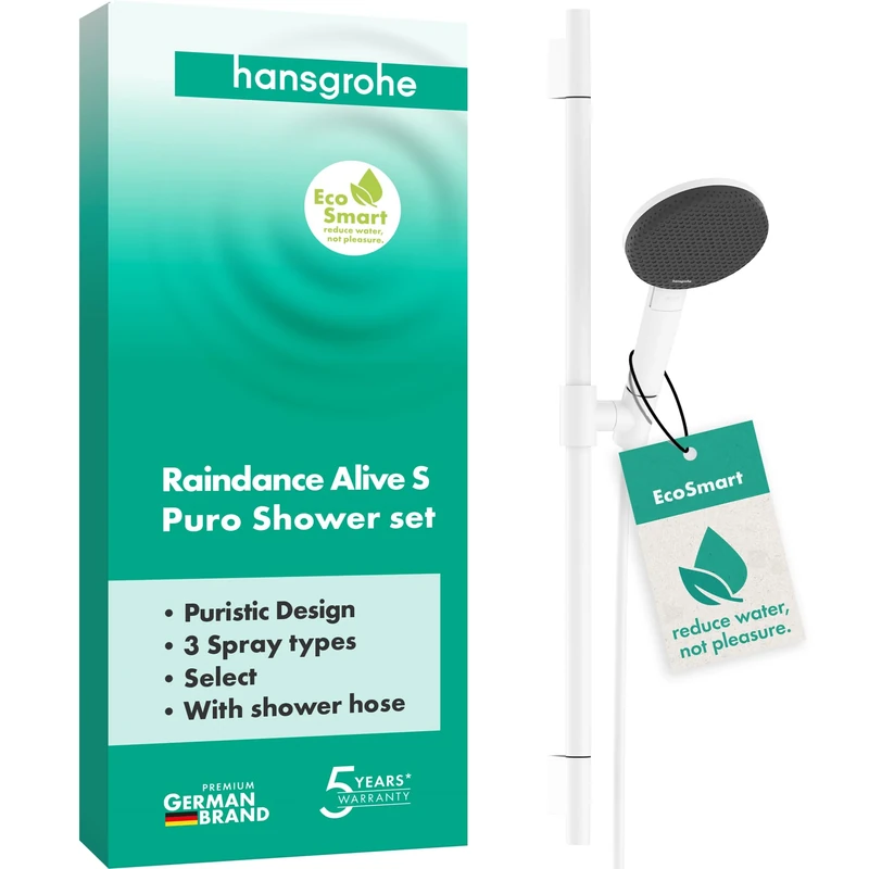 Hansgrohe 24602700 Raindance Alive Select Set 125 3jet EcoSmart with Shower bar Unica S Puro 65 cm, matt White