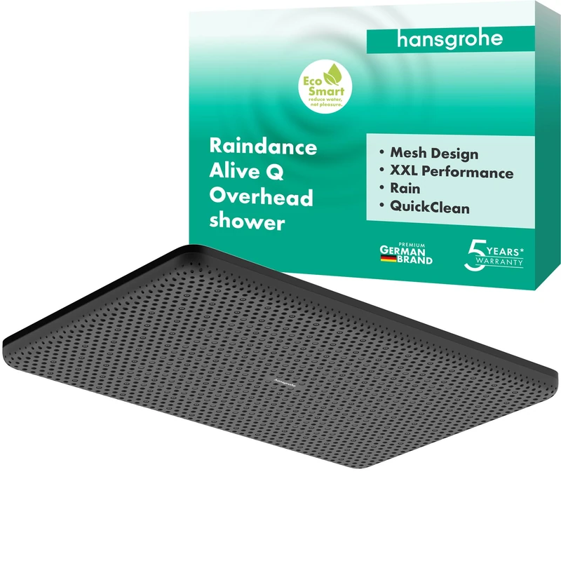 Hansgrohe 24531670 Raindance Alive Q Overhead Shower 210/340 1jet EcoSmart, matt Black, 1 Water-Saving Spray 8 l/min
