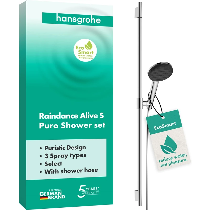 Hansgrohe 24603000 Raindance Alive Select Set 125 3jet EcoSmart with Shower bar Unica S Puro 90 cm, Chrome