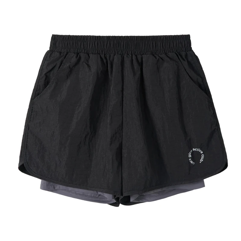 Rolanko Girls 2-in-1 Athletic Shorts - Pockets, Black, Size 6-7