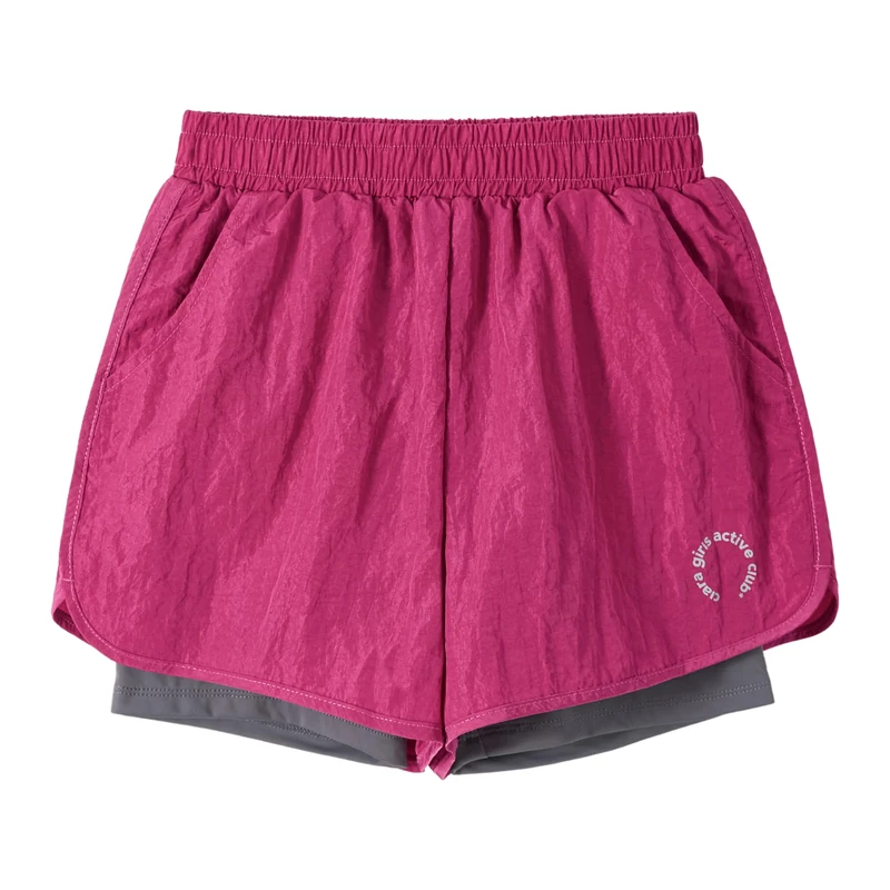 Rolanko Girls 2-in-1 Athletic Shorts with Pockets - Rose Size 6-7