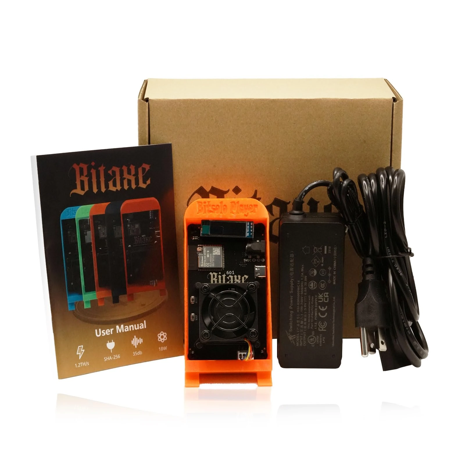 Bitaxes Gamma 601 Lucky Miner 1.2TH/s Bitcoins Miner BM1370 Asic Chip 2.4G WiFi 18W/TH BTC Lottery Crvpto Mining Asic Home Use Silent Lucky Mining Machine UK Plugs(blue) (orange)