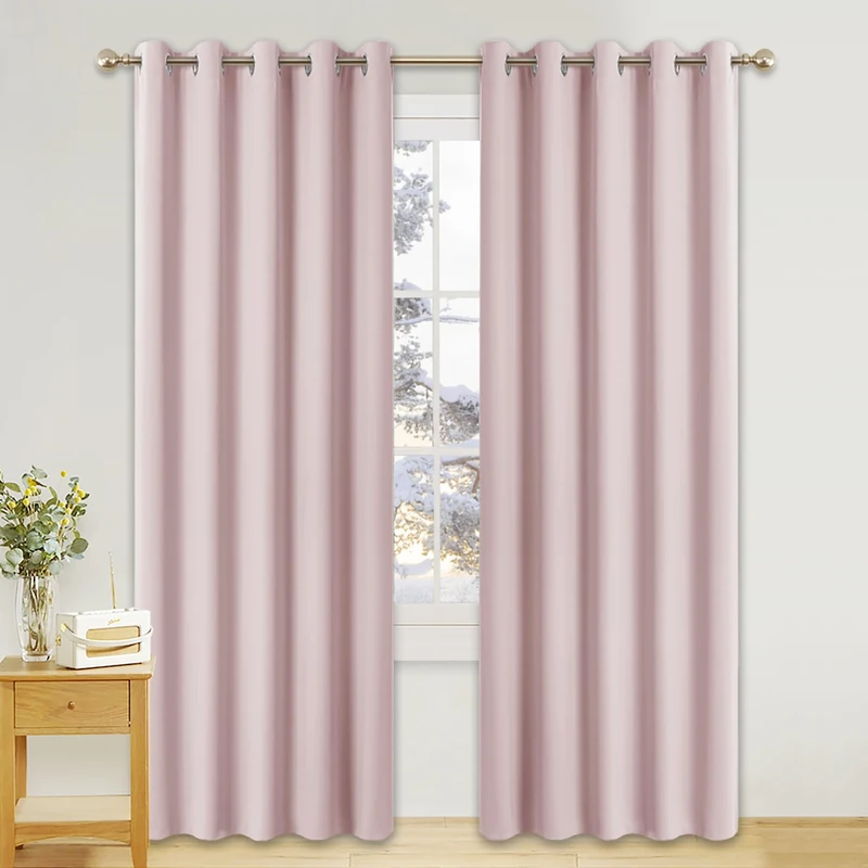 PONY DANCE Pink Window Curtains for Girl's Bedroom - Nursery Thermal Curtain Curtains &Drapes with Eyelet Top for Window Treatment for Kids, Set of 2, 66 Inch Width x 84 Inch Drop, Light Pink
