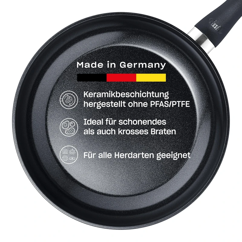 Fissler Essential Black Aluminium Pan Coated (26 cm) Ceramic Coated Frying Pan Made Without PFAS/PTFE, Induction - Made in Germany