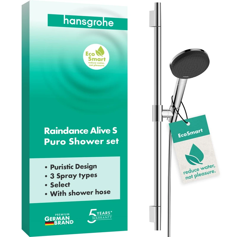 hansgrohe 24602000 Raindance Alive Select Set 125 3jet EcoSmart with Shower bar Unica S Puro 65 cm, Chrome