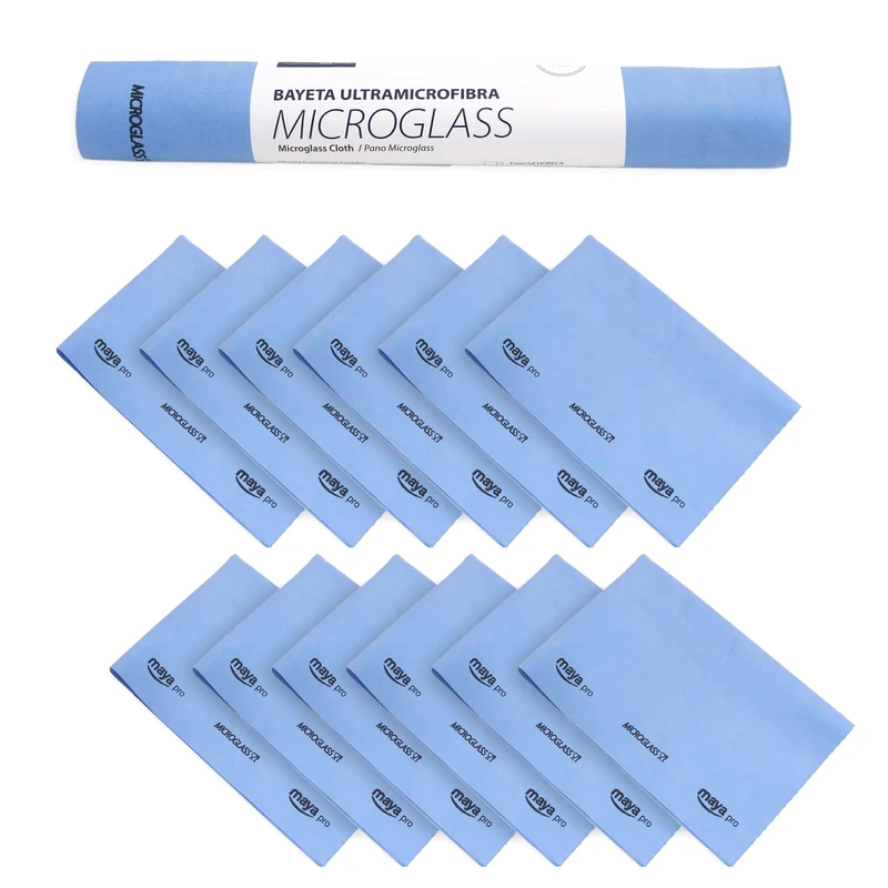 Maya Microglass Cloth with Pre-Cut, Special for Tableware and Glasses, Non-Marking, Highly Absorbent and Quick Drying, 100% Microfibre, Roll of 12 Units (Blue)