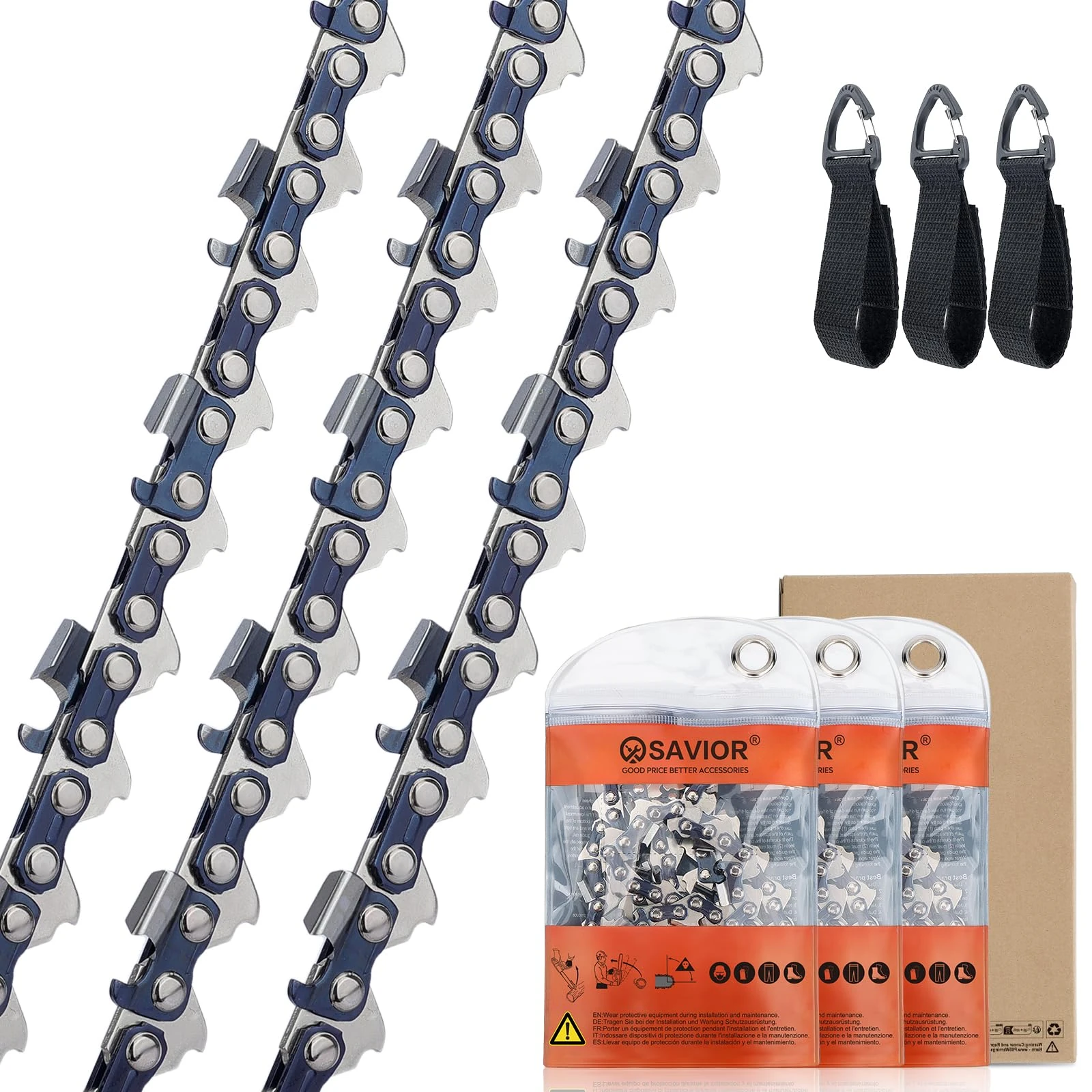 Savior 3-Pack Chainsaw Chain for 20 Inch Bar, 76 Links, .058" Gauge, .325" Pitch, Compatible with Hyundai HYC6200X, Timberpro 62CC and Other Chainsaws