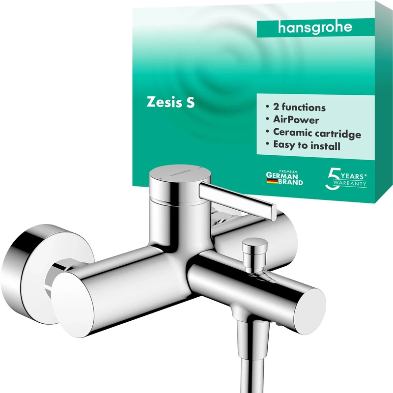 hansgrohe Zesis S - Bath tap Exposed for 2 Functions, Bath Mixer tap with spout Length 17.5 cm, Single Lever Bath Mixer, Chrome, 74420000